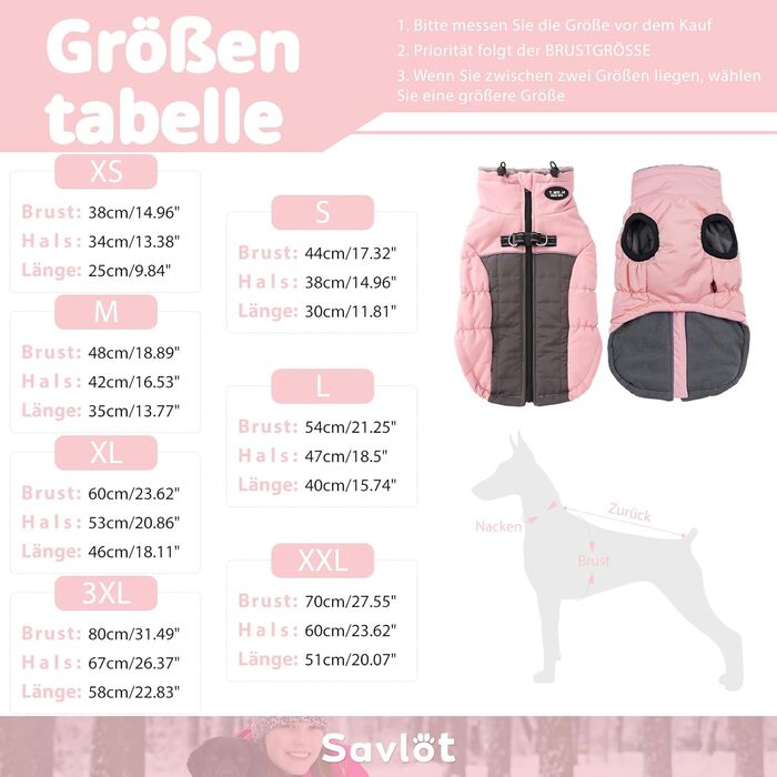 Тепла зимова жилетка для собак Savlot з D-порогом (3XL, рожева)