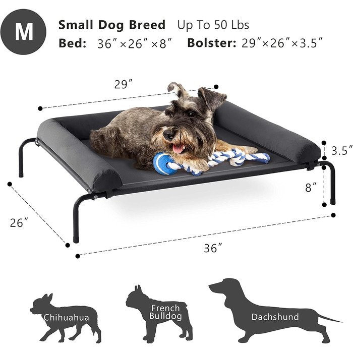 Підвищене собаче ліжко WESTERN HOME - зручне та прохолодне місце для великих собак, сірого кольору (Medium)