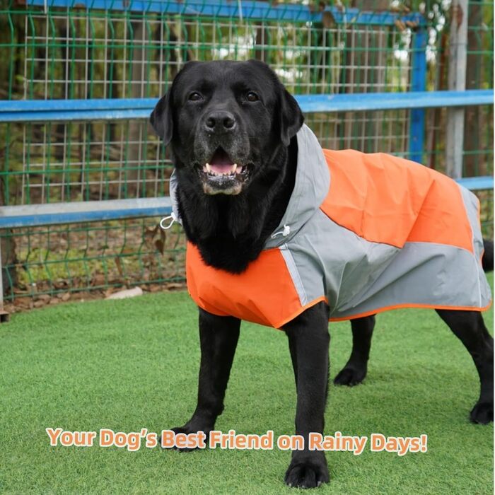 Водонепроникний дощовик для собак, регульований дощовик з відбиваючими смугами та капюшоном, дощова куртка для собак для прогулянок на природі, дощовий плащ для собак маленьких, середніх та великих порід (Зелений, Оранжевий)