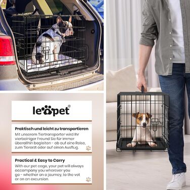 Leopet® складний металевий вольєр для собак з пластиковим піддоном, чорний, для дому та перевезення, 121x74x81 см