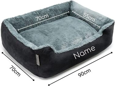 Килимок для собак Lionto з двостороннім подушками та неслизьким дном, міцний лежак для домашніх тварин з глибоким входом, підходить для собак та котів будь-якого віку, 50x37 см, м'який лежак для собак, (Д 90 x Ш 70 x В 20 см (з нанесенням імені), чорний/с