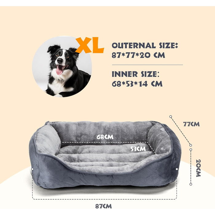 Ліжко для собак Nobleza 87x77 см, нековзке, супер м'який наповнювач, пране, для великих, середніх і малих собак та котів