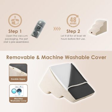 Сходинки для собак EHEYCIGA - 50 см, для маленьких собак, на диван/ліжко, з високощільним губчатим матеріалом, знімний та миючий чохол, антиковзаюча поверхня, 4 сходинки, сірий (40 x 50 x 30 см)