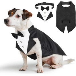 Елегантний костюм для собак Illumifun з краваткою та банданою, комплект для святкування, смокінг, жилет, сорочка, костюм для домашніх тварин знімний комірець (M)