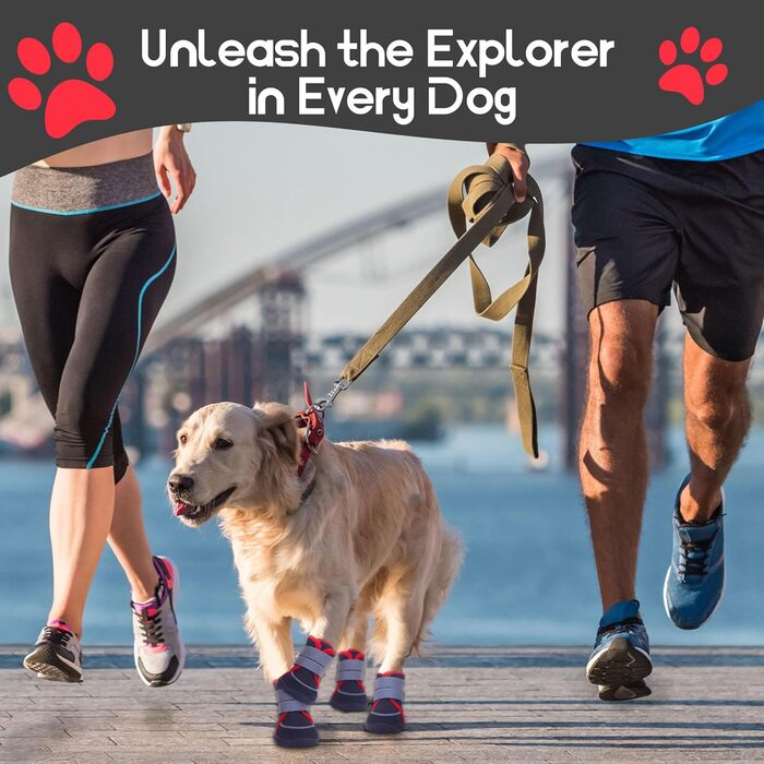 Чоботи для собак, захист подушечок лап, Outdoor, літо, 4 шт., дихаючі, з світловідбиваючим кріпленням, неслизька гумова підошва, для маленьких, середніх та великих собак (S), чорний