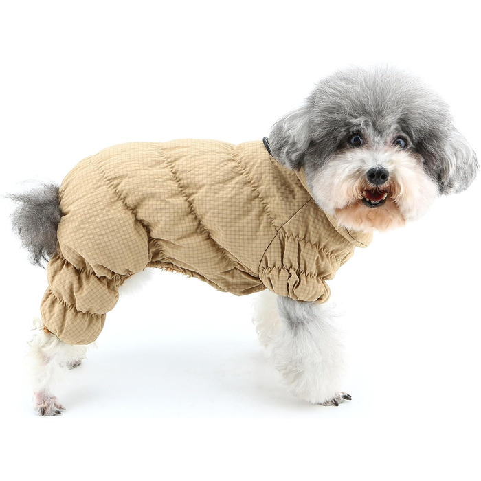 Зимовий теплий костюм-комбінезон для собак, тепла підкладка фліс, водонепроникний, для маленьких порід (йоркширський тер'єр, чихуахуа), зелений (L, хакі)