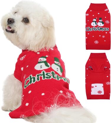 Святковий пуловер для маленьких собак – теплий, м'який, без рукавів, з принтом сніговика, для прогулянок, червоний, розмір M, Getaway Solids