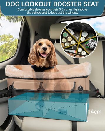 Автокрісло для собак Petsfit на заднє сидіння, середні та малі породи, знімний чохол, 2 ремені безпеки, кишеня, розмір M, колір хакі
