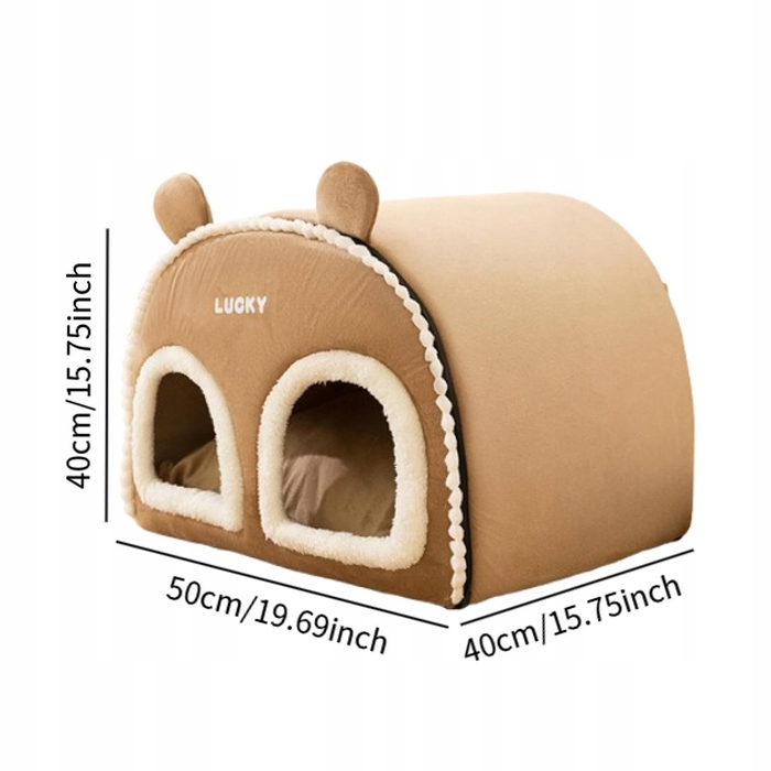 Закритий будинок-печера для котів: теплий та багатофункціональний лежак, коричневий