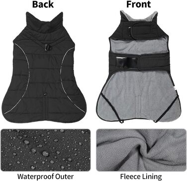 Зимовий теплий пуловер для собак Heywean з флісу, куртка для собак з D-початком, відображає світло, з клямками, для маленьких та середніх собак, зелений (M, чорний)