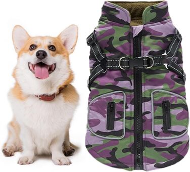 Зимова куртка для собак – 28 x 25 x 3 см, світловідбиваючий зимовий одяг для собак | Жилет з вбудованим шлейкою, одяг для домашніх тварин зі світловідбиваючими смугами для маленьких, середніх та великих (L)