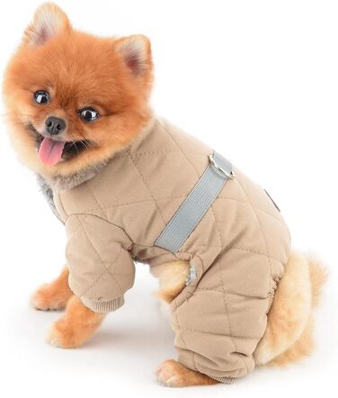 PAIDEFUL Зимовий теплий одяг для собак, з флісовою підкладкою, стьобаний з світловідбиваючим поясом, комбінезон на 4 лапи, пухнастий комір, м'який, вітронепроникний, для цуценят, осінь-зима, розмір XL (спина 35см, груди 47см), колір хакі