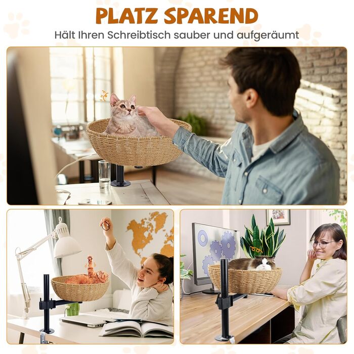 Кігтеточка-ліжко для кота на стіл: обертання 360°, регульована висота, без свердління. Підвищене котяче ліжко над столом. Тримає кошеня/кота поруч. Зручне ліжко для кота з подушкою для тварин.