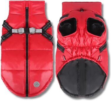 Водонепроникна куртка для собак 2-в-1 зі вбудованим шлейкою – відбиваюча зимова куртка для маленьких, середніх та великих собак, червона L