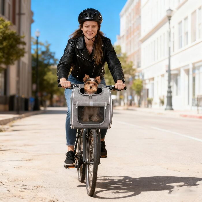 Корзина для собак на велосипед Cnwinu, передня, розширювана, складна, з 4 дверцятами та сітковими вікнами, для маленьких та середніх собак та котів