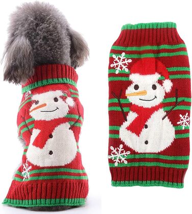 Пуловер для собак на Різдво: теплий, стильний, з м'якої пряжі. Ідеальний костюм для святкування, подарунок для цуценя. (Сніговик, M)