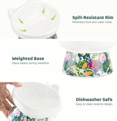 Котло propositions для котів TIGOADT: керамічна миска з підставкою, широка та нахилена, проти блювоти, для кошенят та літніх котів (блакитно-білий візерунок, квітковий візерунок)