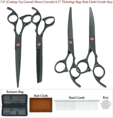 Професійний набір ножиць для грумінгу собак та котів 5 в 1: прямі, вигнуті, розріджуючі ножиці та гребінець для догляду за шерстю
