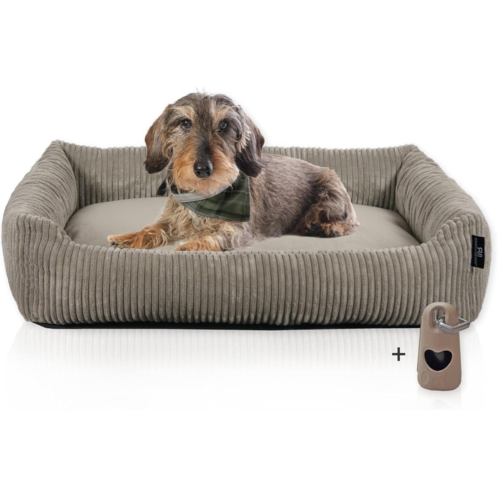 Крісло-ліжко для собак, миюче, для маленьких та середніх порід, з подушкою Cord, бежеве (70x50 см), з пакетиками для збору відходів, Cordstoff, широке