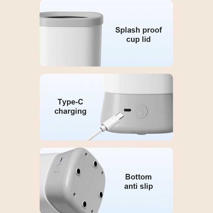 Автоматичний очищувач лап для собак | 2-ступеневий аксесуар для миття лап | для дому, подорожей, прогулянок, кемпінгу, сірих кольорів