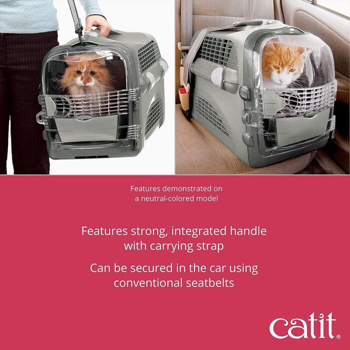 Переноска для котів Catit Cabrio, транспортна коробка, 51x33x35 см, червона/сіра