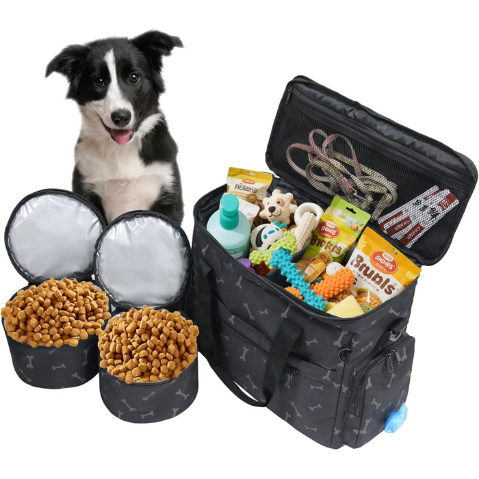 Чемодан-переноска для собак MyDays, валіза для тварин, переноска на вихідні з розкладним миском (Чорний)