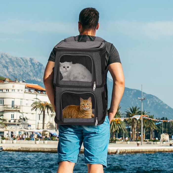 Рюкзак для котів та собак FASRIOU на 2 тварини до 12 кг, чорний, з матом та сіткою