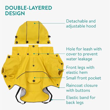 Дощовик для собак Navaris - водонепроникний дощовик для собак, зелений (M, жовтий)