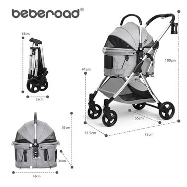 Візок для собак та котів з функцією складання - сірий, 73 x 55 x 100 см, до 15 кг