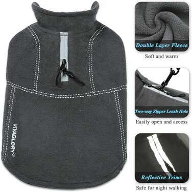 Теплий зимовий одяг для собак VIVAGLORY Softpad - флісова куртка з захистом живота, світловідбиваючий, регульований, сірий, XXS (31-36см, 20см)