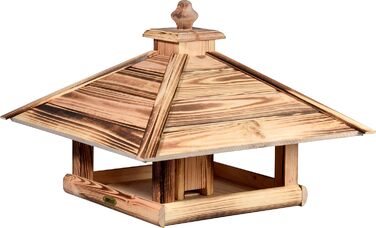 Дерев'яна годівниця для птахів dobar Green Label 18008FSCe, велика, 50x50x36 см, підвісна та для стійки, натуральне дерево, обпалена, для диких птахів