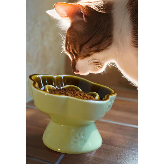 Миска для повільного годування домашніх тварин, керамічна, піднята та нахилена, для котів та маленьких собак, запобігає блювоті та удушенню (Рожева)