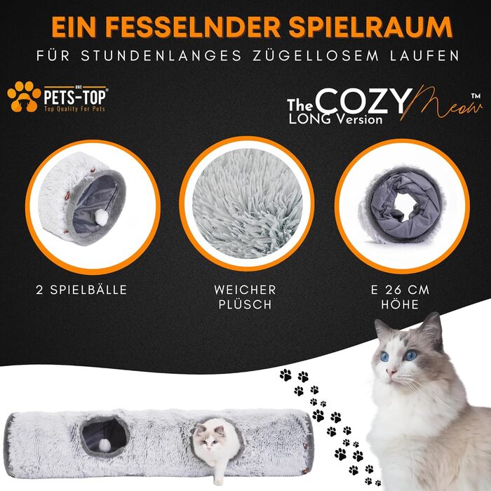 Туннель для котів XXL PETS-TOP – великий тунель для котів – шуршачий тунель – інтерактивна іграшка для котів – з м'якого плюшу