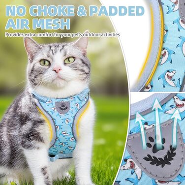 Іграшка для котів PUPTECK з дзвоником та шнурком, світловідбиваюча, регульована, м'яка, дихаюча, з кількома функціями для дрібних тварин (блакитний акул)