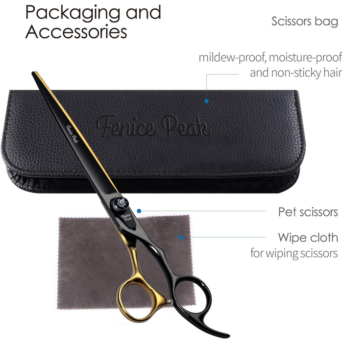 Професійна фен для собак Fenice Peak 20,3 см: чорна шерсть, ергономічна ручка, 440C сталь, 8 дюймів