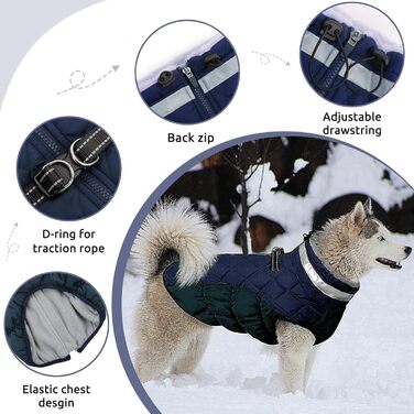 Зимовий одяг для собак CITETOILE: теплий водонепроникний жилет з флісовою підкладкою та світловідбиваючими елементами (М, темно-синій)