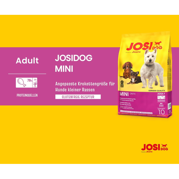 Сухий корм для собак малих порід JosiDog Mini Adult з птицею, 10 кг