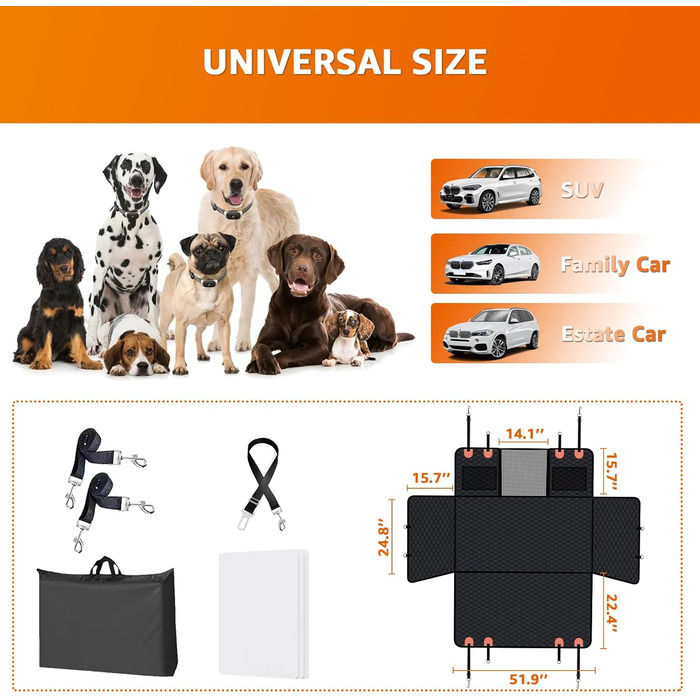 Захист для заднього сидіння авто для собак: міцний, водонепроникний, 180 кг, з кишенею та сіткою