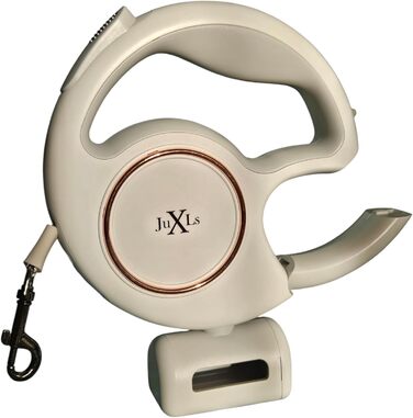 Леєнка для собак з LED-підсвіткою, 3м, тримач для відходів, відбивачі, білий/рожеве золото, для собак до 10кг