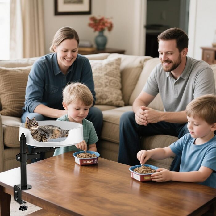 Регульоване котяче ліжко для столу, 360° обертання, 2 регульовані підлокітники, подушка для домашніх тварин