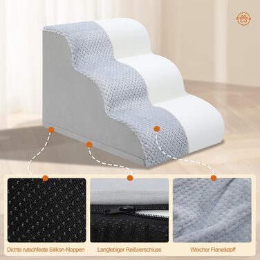 Східці для собак KSIIA, 3 сходинки, 40 см, сірі. Ідеально для маленьких собак та котів, підходить для ліжка, дивану, софи та авто. Розміри: 40x57x40 см