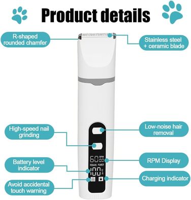 Електричний триммер для собак: LED-підсвітка, сталь, для догляду за лапами, вухами та обличчям