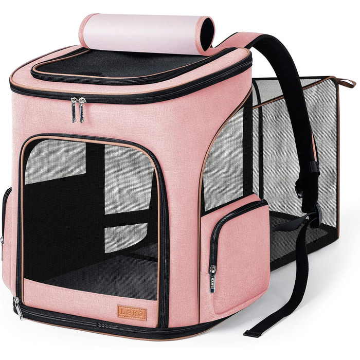 Рюкзак для тварин Lekereise, розширюваний, для котів та маленьких собак, для подорожей та активного відпочинку, рожевий, 24.4'L x 14'W x 16.2'H