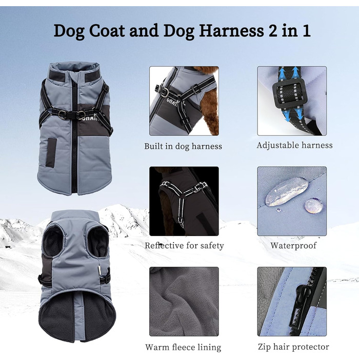 Теплий зимовий одяг для собак, куртка та повідки для маленьких та середніх собак, блакитний XL, сірий