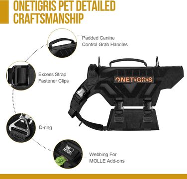 OneTigris X Armor тактична шлея для собак з металевими пряжками, D-кільцем, лазерним різанням, 2 ручками, жилет для великих і середніх собак