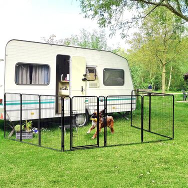 Сонячний манеж для цуценят SUN-M 68x100 см, 8 секцій, із земляними анкерами, чорний, для дому та вулиці, гнучкий, без інструментів