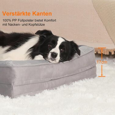 Ортопедичне ліжко для собак великих порід, ергономічне софа з піною у формі яйця, вологостійке, неслизьке ліжко для собак 97x71см, світло-сірий, L 97 x W 71 x H 17 см