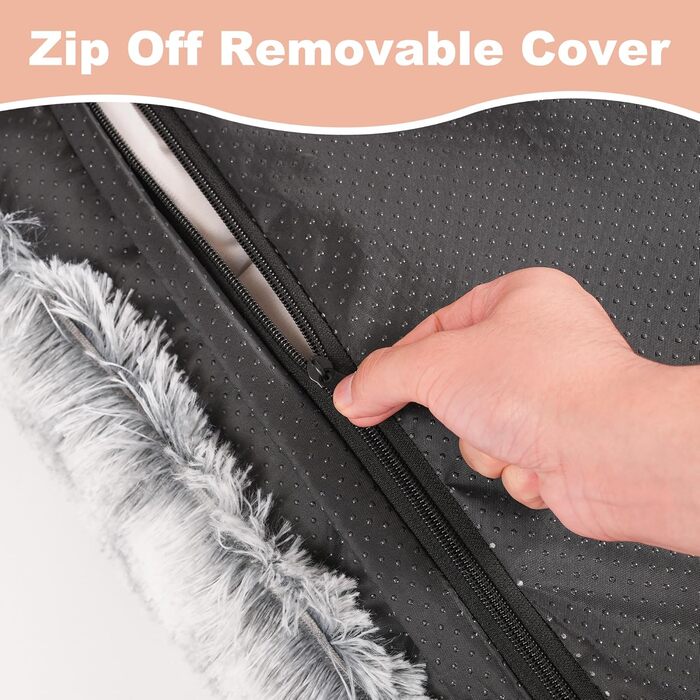 Водонепроникне собаче ліжко Bedfolks знімний, пральний чохол, м'який штучний хутро, для великих собак, 89 x 58 x 9 см, темно-сірий колір