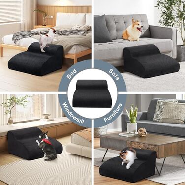 Сходинки для собак Mozvvco: 2 сходинки для маленьких собак, м'який матеріал, знімна оббивка, чорного кольору