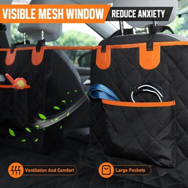 Захисний чохол на автосидіння для собак середніх та великих порід, з ременями безпеки, іграшкою, пилозбирачем, водовідштовхувальний, стійкий до подряпин, гамак з жорстким подовженням, захист заднього сидіння, для подорожей